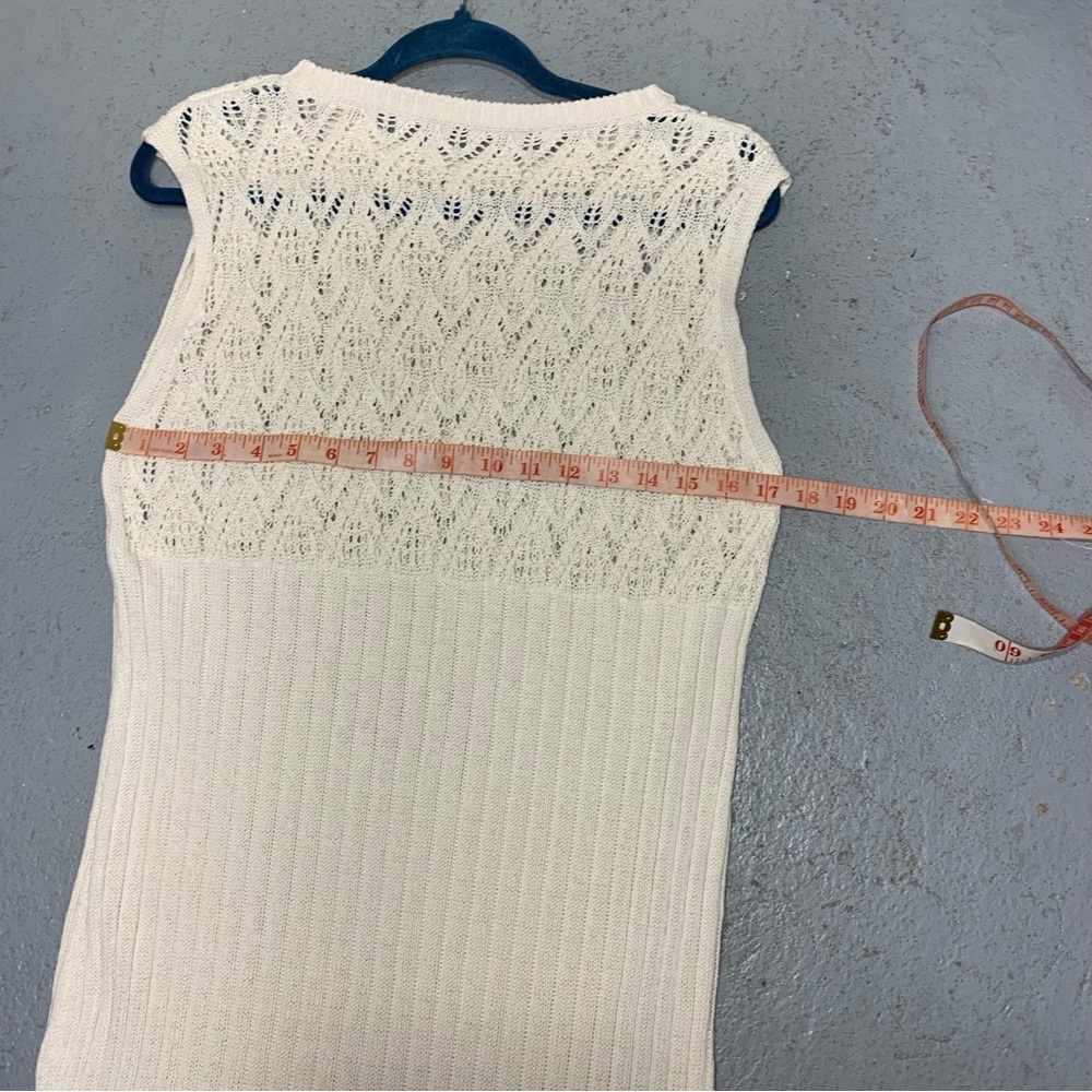 Zara Cream Crochet Knit Maxi Dress Sz M Sleeveless Side Slit Minimalist Coatal - Picture 9 of 14